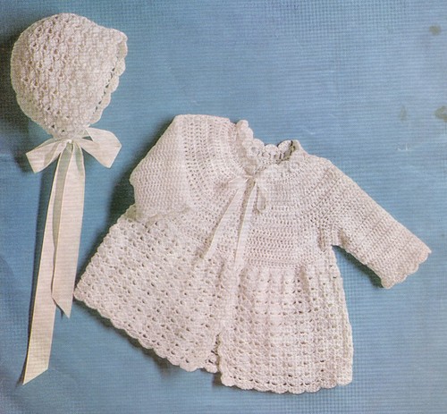 Häkelanleitung Kopie 1606.   Baby Strickjacke & Mütze.  18-19" Brust.  3ply