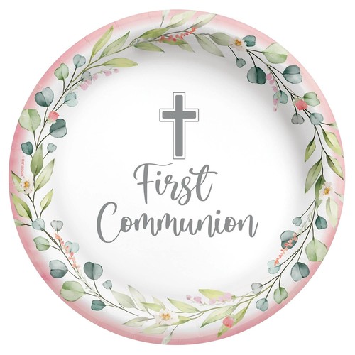 First Communion Pink Party Supplies for 20 People | Paper Plates & Napkins | ... - Picture 2 of 4