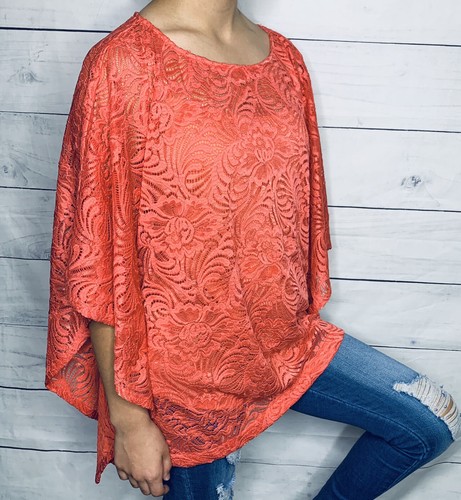 Josie Natori Womens Lace Caftan Tunic with detachable Cami Coral Stretch Size S - Picture 2 of 11
