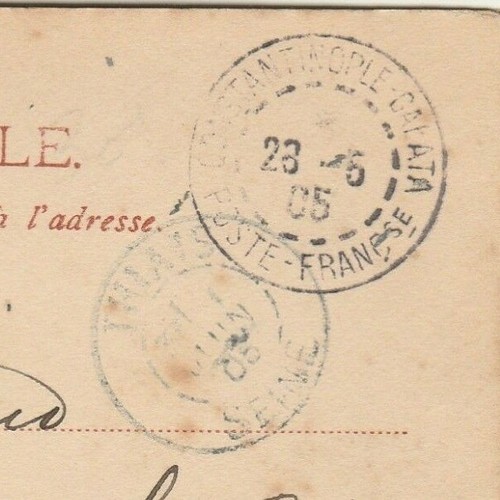 TURKEY-FRANCE French Post Office CONSTANTINOPLE-GALATA Tied P.C. to France 1905