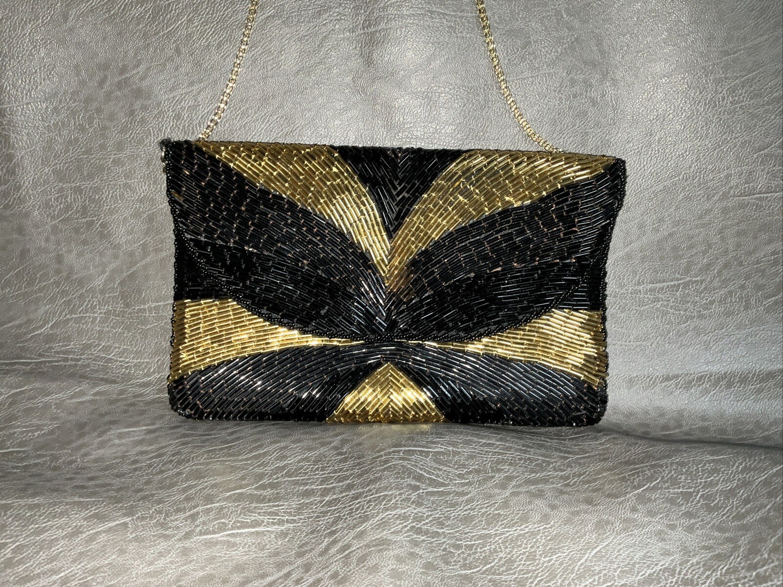 Black & Gold beaded Evening Purse. - image 1