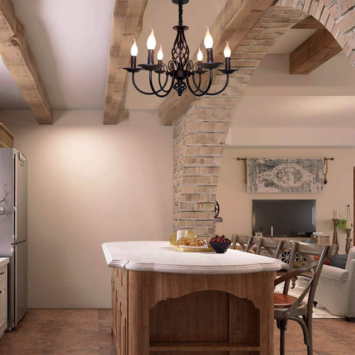 French Country Chandelier,Vintage Candle Chandelier,6 Lights Farmhouse Pendant L - Picture 8 of 12