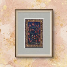 Tree of Paradise-Hoopoe Miniature Bird Painting on Fine Black Paper  Matted 2015