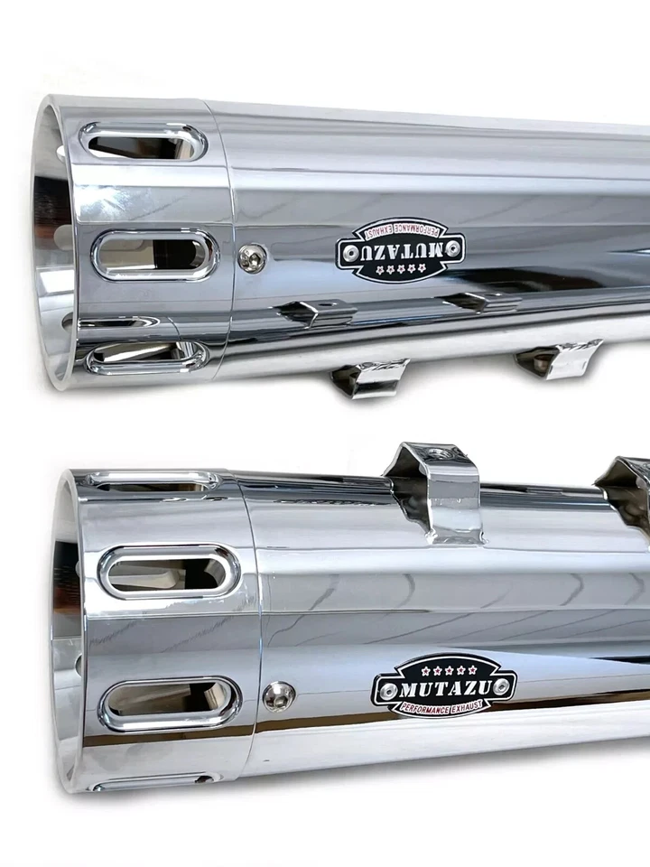Mutazu 4" Cromo Ranurado Tapa Extremo Silenciadores Deslizables Escape 95-16 Harley Touring Foto 4 de 4