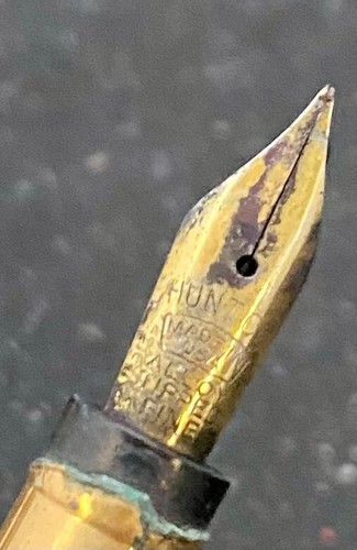 PLUMA ESTILOGRÁFICA DE COLECCIÓN EE. UU. MABIE TODD LLENA DE ORO, CAZA "F" DORADA NUEVA EN CAJA MARCADA c1920 g - Imagen 15 de 15