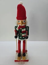 2012 14" Wooden Nut Cracker, Santa Claus Skier Green Red