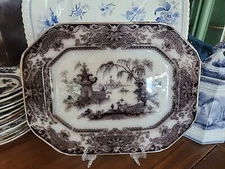Shabby Rustic Mulberry Stained Crazed 13.5" Platter Corean