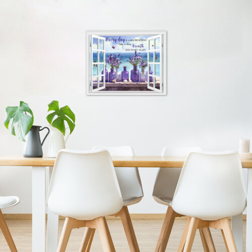 Arte de pared de lienzo floral púrpura paisaje azul océano decoración para sala dormitorio - Imagen 4 de 15