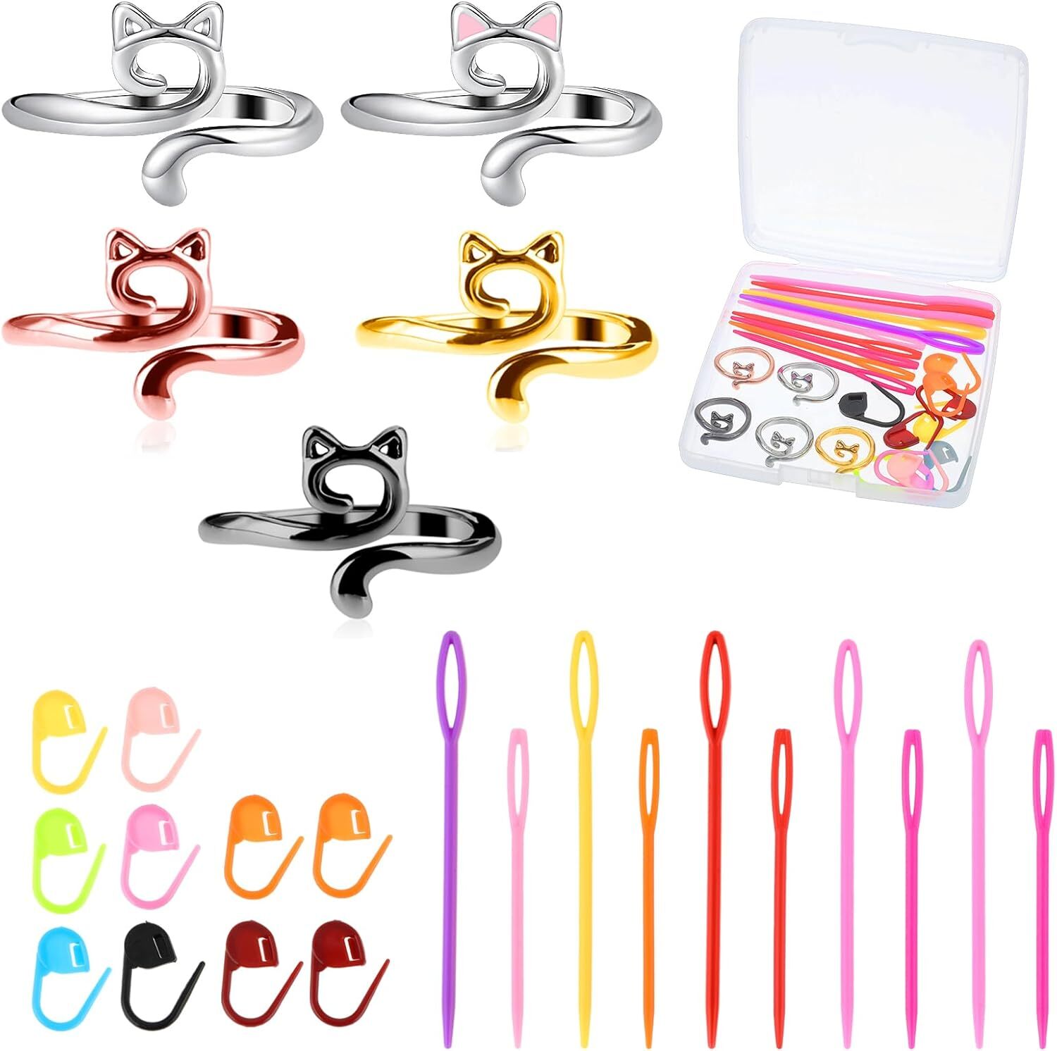 5-Piece Crochet Tension Ring Set with 20 Locking Clip Stitch Markers & Sewing Eyelets