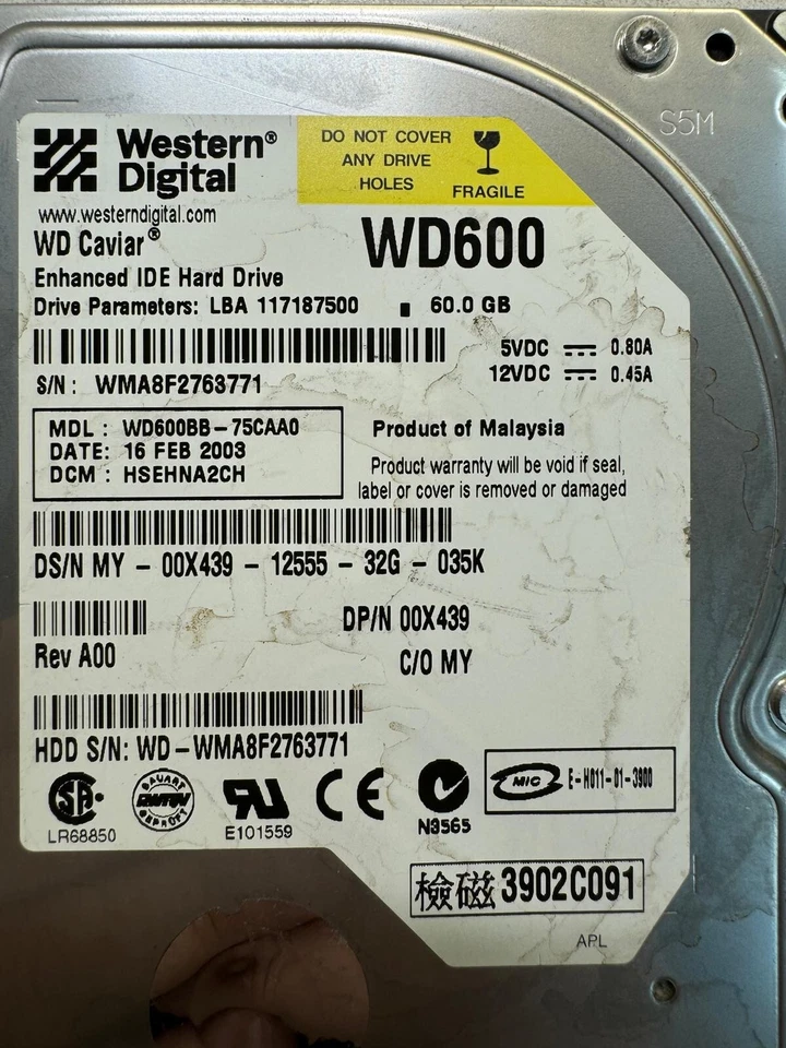 DELL 0X439 WD600BB-75CAA0 60GB 7.2K RPM Cache 2MB ATA-100 3.5" HDD - Image 2 of 4