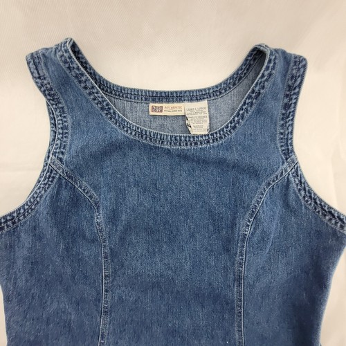 VTG Faded Glory Dress LARGE Blue Jean Maxi Mid Weight Denim Side Buttons Pockets - Picture 4 of 13