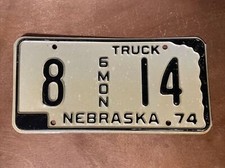 1974 Nebraska License Plate 6 Month Truck # 8-14