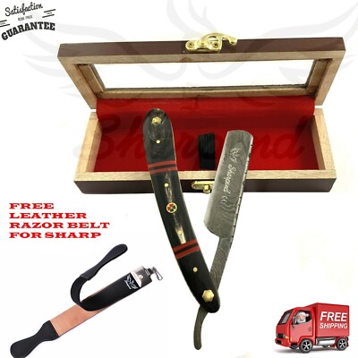 Damascus Steel Straight Razor Cut Throat Barber Salon Shaving Razor Vintage Horn