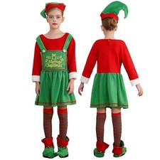 Kids Girls Elf Cosplay Holiday Costume Gifts Christmas Set Dress Xmas Shoes Hat
