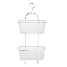 2-Tier Shower Screen Caddy Bathroom Organiser Holder Chrome Frame Plastic Basket