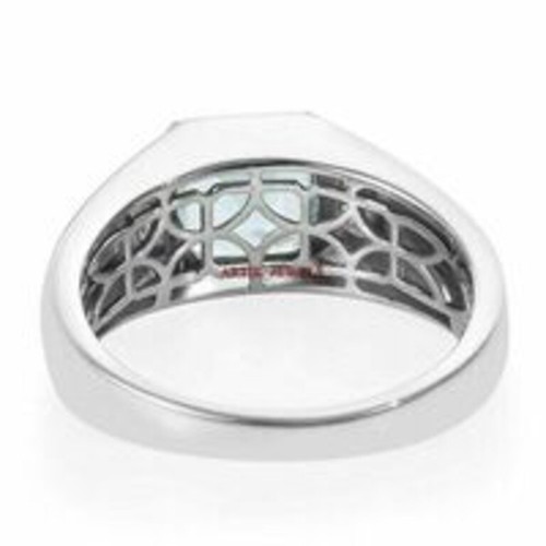 Natural Blue Topaz With 14K White Gold Plated Silver Ring for Men's AJ350 - Picture 9 of 12