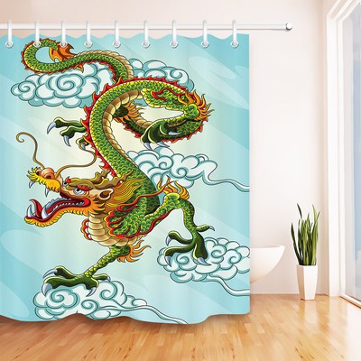 Chinese Dragon Bathroom Decor Waterproof Fabric Shower Curtain Liner Doormat Rug