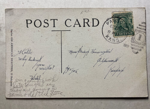 Postal Brdway Girl cprt 1907 D Hillson Series 4100 American Beauties Parson KS - Imagen 2 de 2