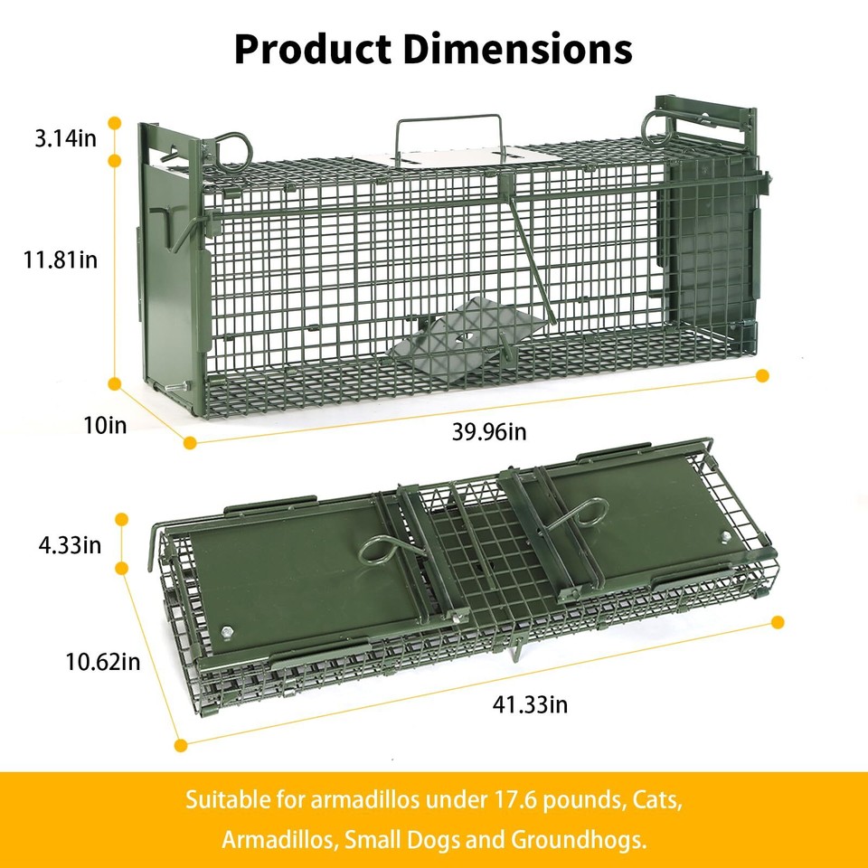 40" 2-Door Large Live Animal Traps for Stray Cats up to 17.6 pounds