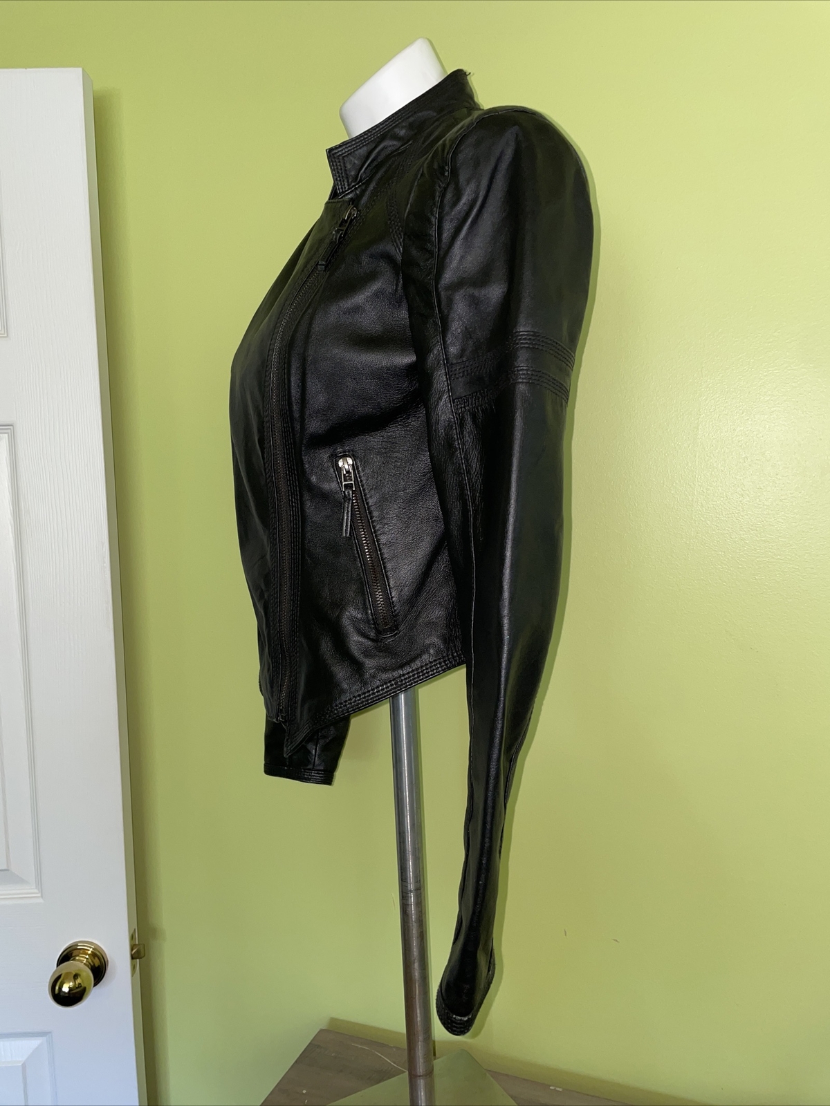 Zara Basic Black Leather Asymmetrical Jacket Sz M - image 6