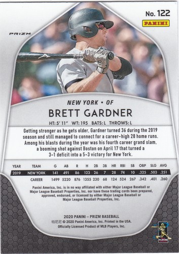 2020 Panini Prizm Baseball BRETT GARDNER Red prizm parallel. Yankees - Picture 2 of 2
