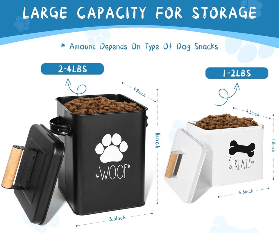 Contenedor de almacenamiento de alimentos para perros, juego de 2 contenedores de alimentos para perros con tapas metálicas, árbol para perros Foto 2 de 4