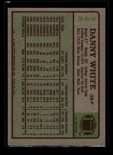 1984 Topps #248 Danny White (EX)(FTB) - Picture 2 of 2