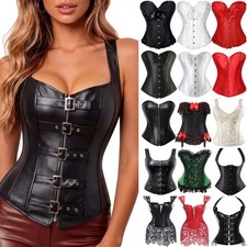 Women Steampunk Boned Lace Up Shaper Waist Cincher Top Overbust Corset Bustier