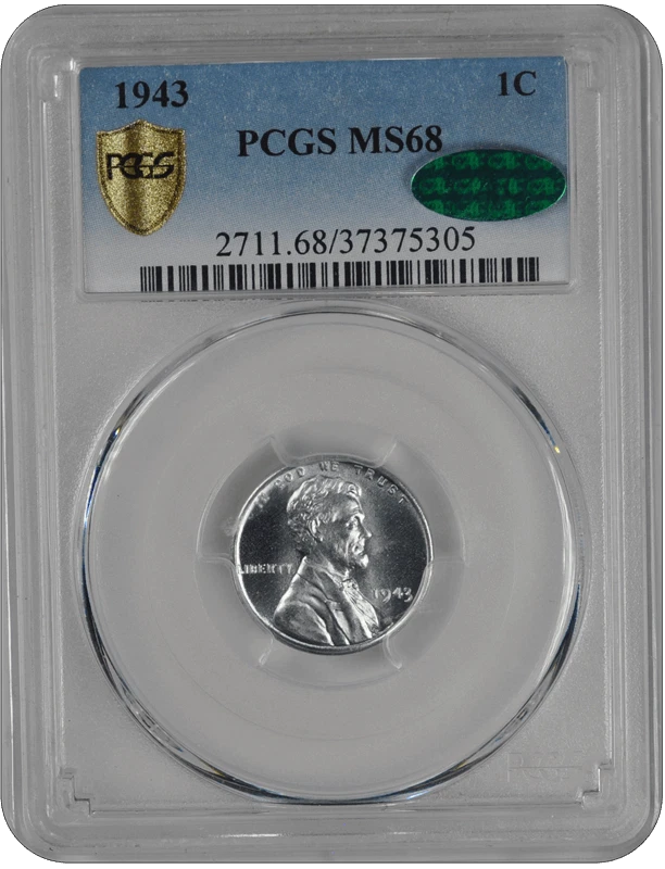 1943 Lincoln PCGS CAC MS 68