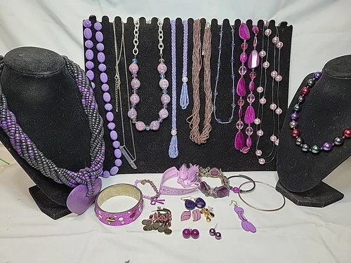 Vtg Now Purple Mixed Bulk Costume Jewelry Lot Necklaces Bracelets Earrings #1005