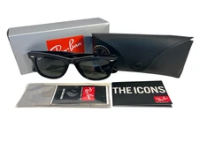Ray Ban RB2140 Wayfarer Sunglasses Black Frame Glass Green Lens 50-22MM New