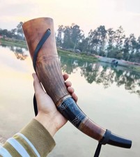 Ox Horn Genuine Battle Horn Handcrafted Viking Trumpet Cosplay blow Ancient Horn
