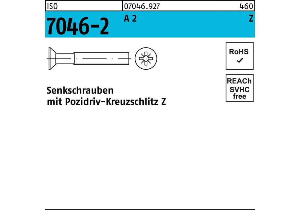 Рейхер Сенкшраубе ISO 7046-2 m.Кройцшлиц-PZ M 8 x 20 -Z A 2