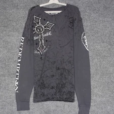 Affliction Type Mens Long Sleeve Graphic T Shirt Cross Wings L Grunge Goth 2XL