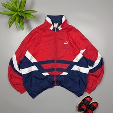 Puma Vintage Track Jacket Men  s L/XL - Red Navy White Full Zip 80s90s Colorblock