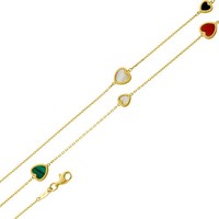 Herz Ankerkette Gold 333 8K Onyx Karneol Perlmutt Malachit Natur Edelsteine
