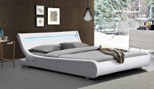 Lit - Sommier avec Tête de Lit Éclairage LED Incurve - Pieds 5 cm - 13 Lattes -