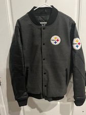 Ultra Game Pittsburgh Steelers Black Gray Faux Leather Varsity Jacket Sz Medium