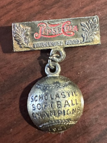 1941 Vintage Pepsi Cola Brass Pin Scholastic Softball Champ 1.25” SHIP4FREE2US! - Picture 12 of 13