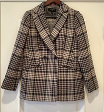 Talbots Petite Blazer Jacket 2P Black White Plaid Pockets Dark Academia Preppy