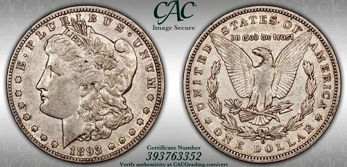 1893 O MORGAN SILVER DOLLAR CACG XF45