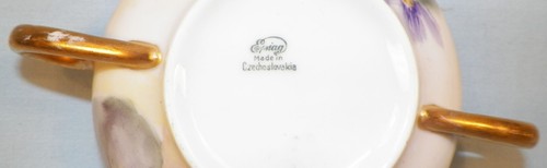 T & V Limoges Cream Soup Bowl & Plate Violets Porcelain France Epiag Czech - Picture 3 of 5