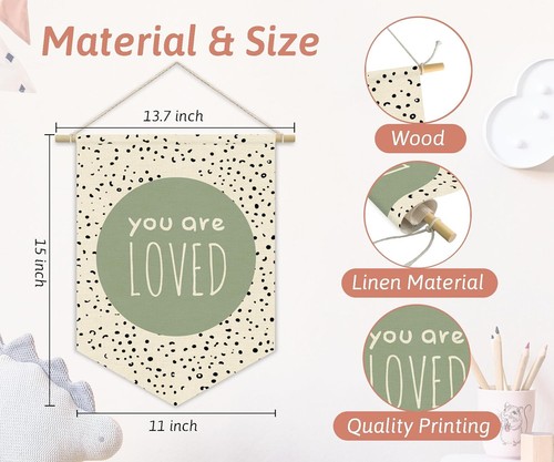 Green Nursery Decor,Sage Inspirational Canvas Banner, Be Loved  - Imagen 5 de 9