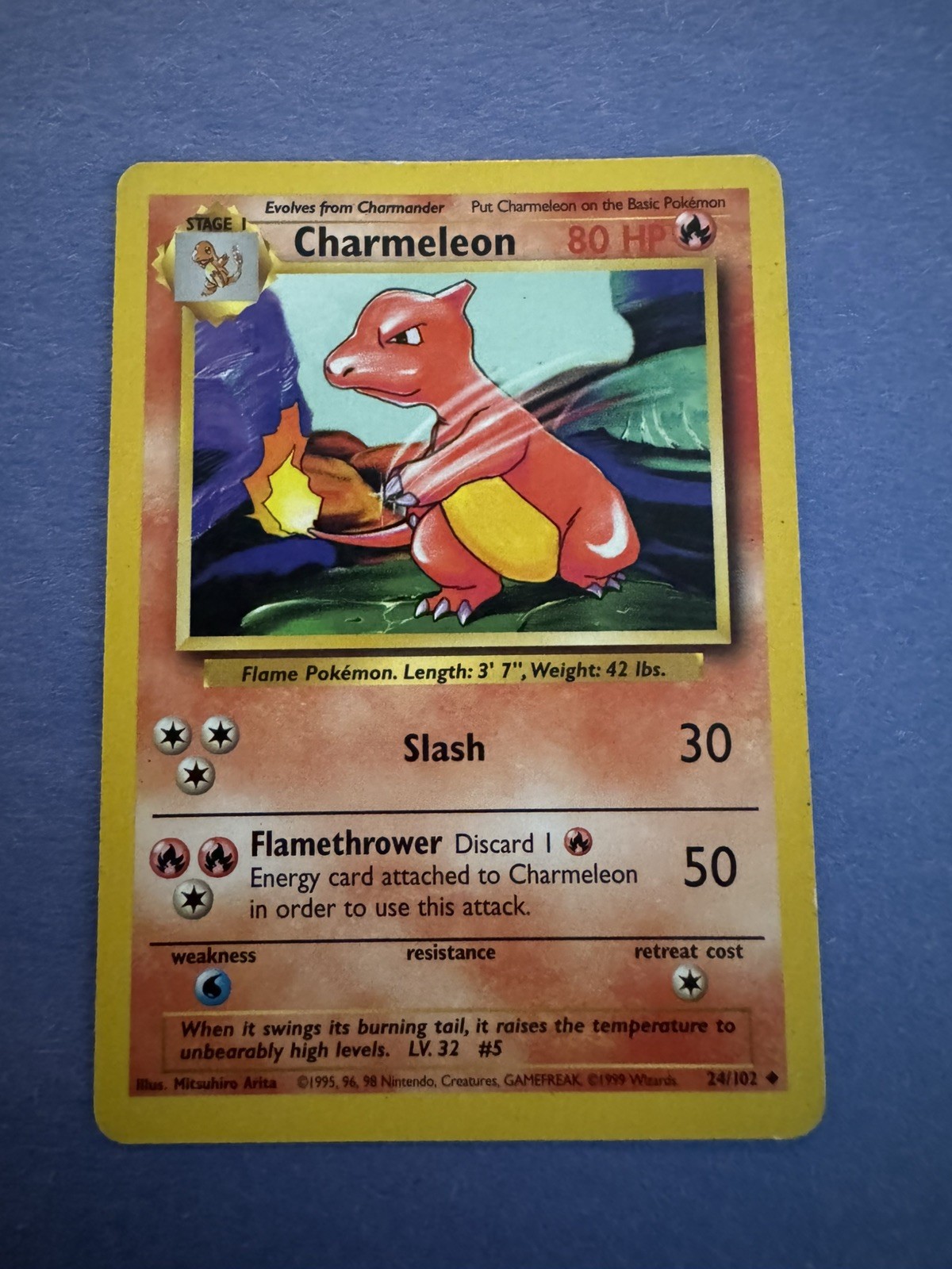 Charmeleon 24/102 Pokemon Card Uncommon Near Mint 1999 Base Shadowless Stage 1