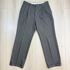 VTG 80s  90s Wrinkle Resistant 100 Worsted Wool Pleated Brown Dress Pants USA