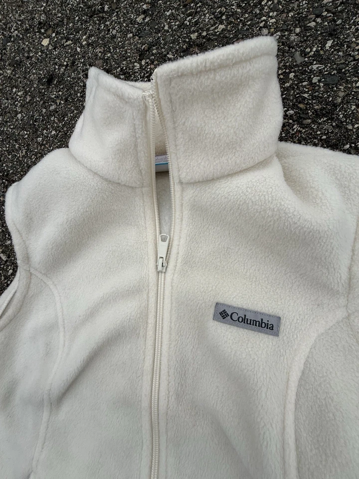 Chaleco polar Columbia para mujer mediano blanco cremallera frontal cremallera completa chaqueta sin mangas Foto 2 de 4