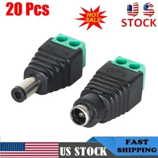 20 Pcs Male Female 2.1x5.5mm DC Power Plug Jack Adapter Connector for CCTV USA