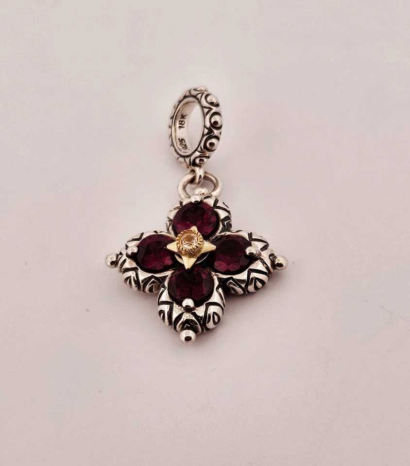 Bixby sterling silver & 18k solid gold rhodolite garnet & white topaz pendant - Image 4 of 4