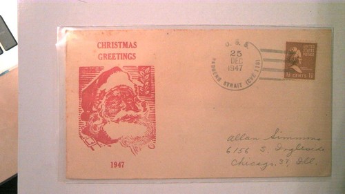 US NAVAL COVER 1947 CHRISTMAS GREETINGS: USS WARDEN STRAIT