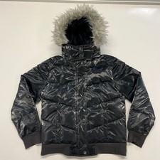 Abercrombie  Fitch Puffer Jacket Fur Hood Glossy Black Kids XL 11/12